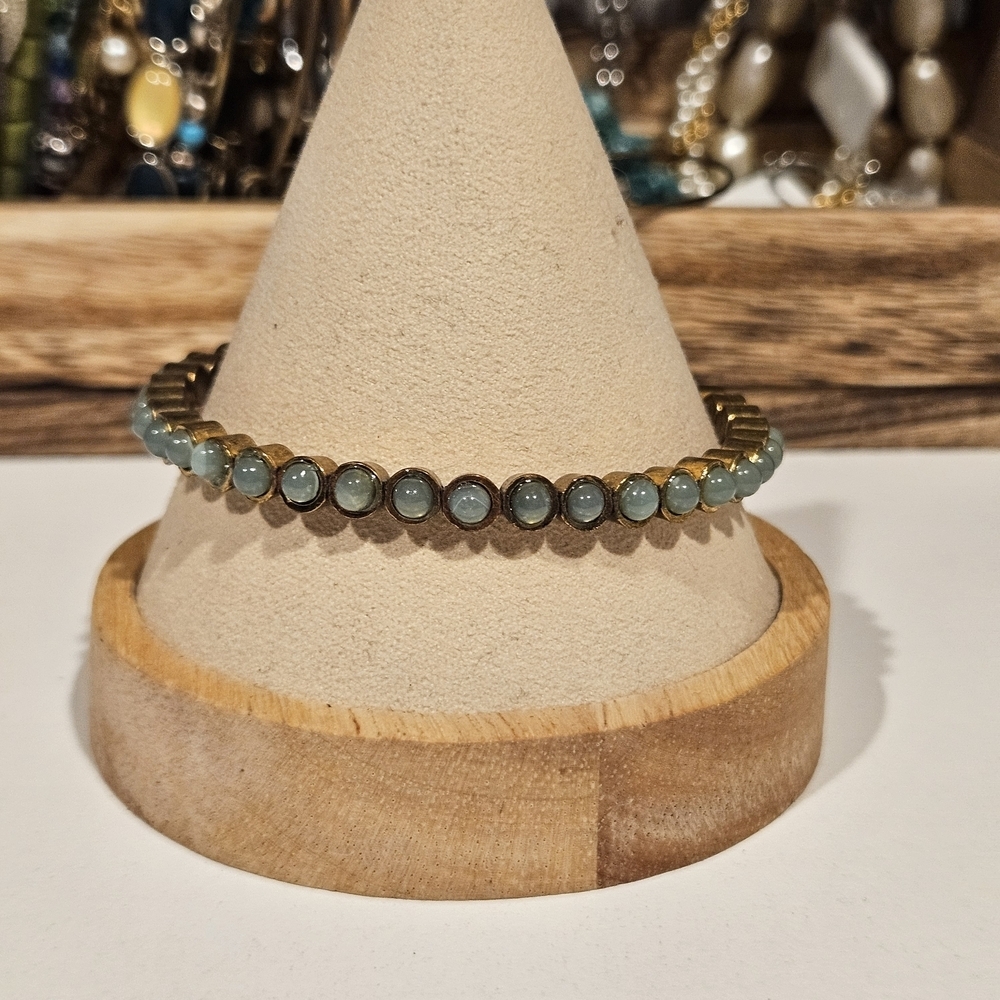 Gold and Blue Dotted Bracelet Women's Jewelry Magnetic Closure Bangle Boho